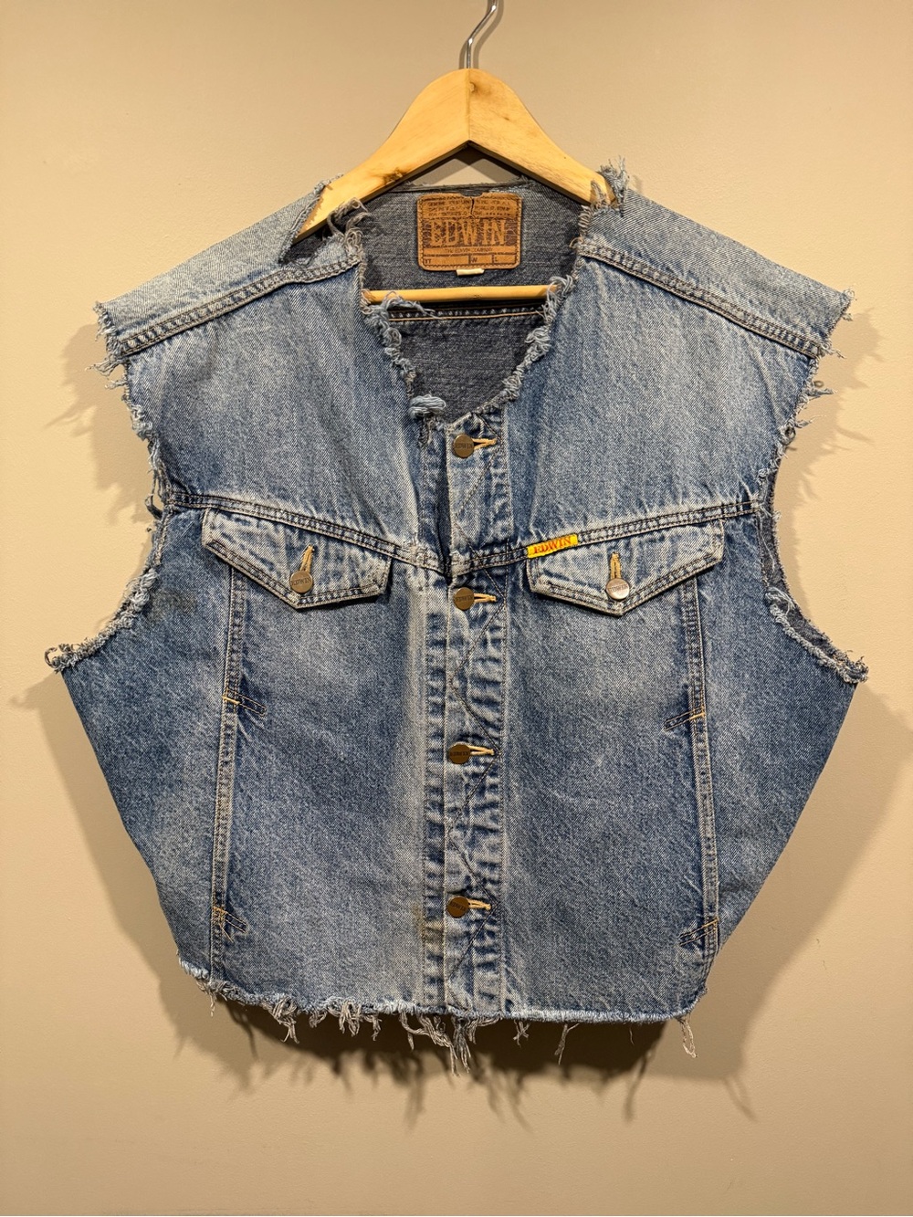 Edwin Denim distressed button down vest - Medium